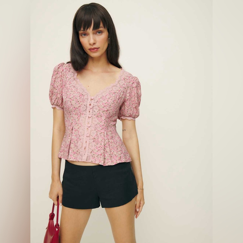 NWOT REFORMATION Minette Top in Floral Pink ,Women's Top
